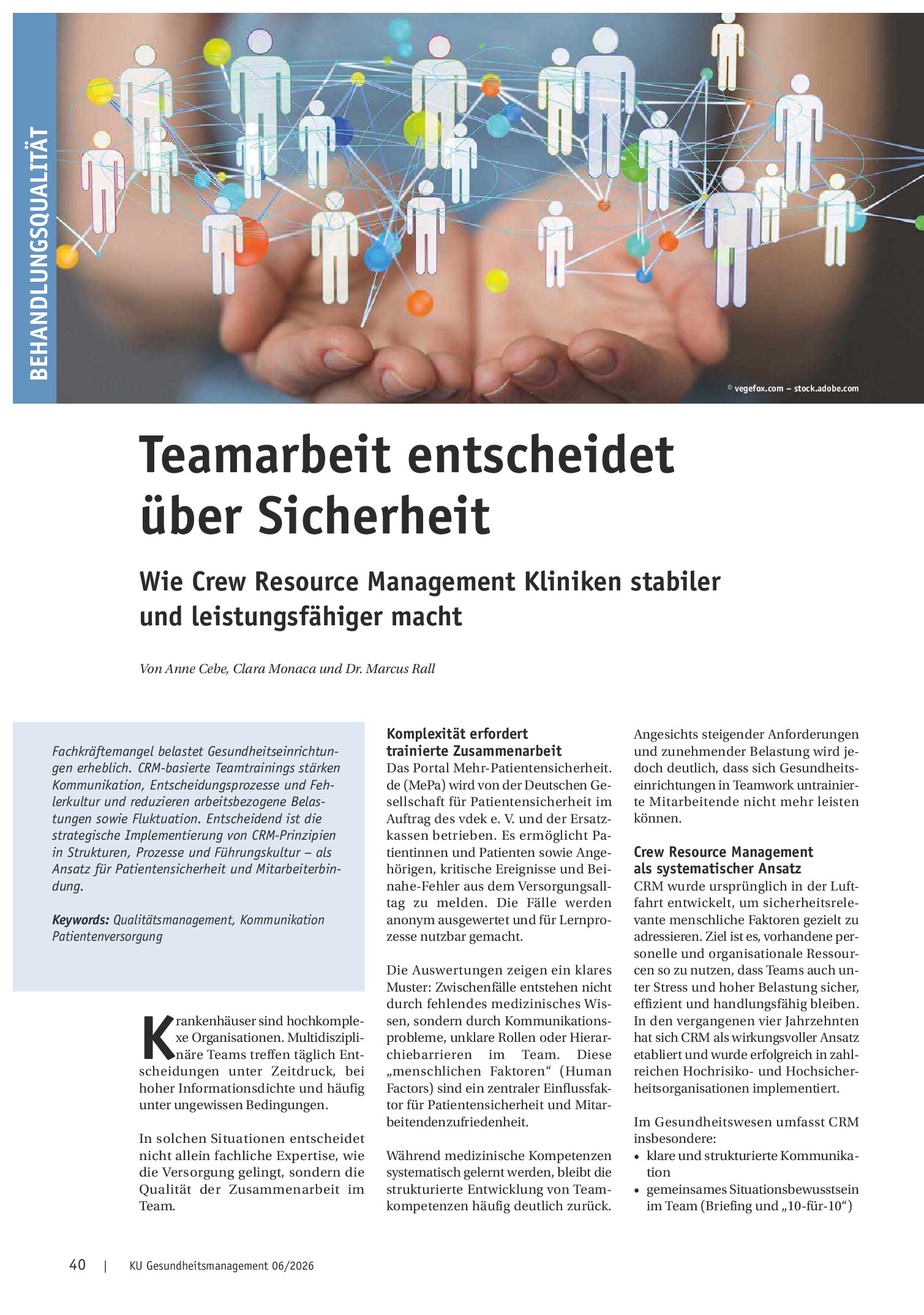 Vorschauseite 1: Teamarbeit entscheidet über Sicherheit: Wie Crew Resource Management Kliniken stabiler und leistungsfähiger macht