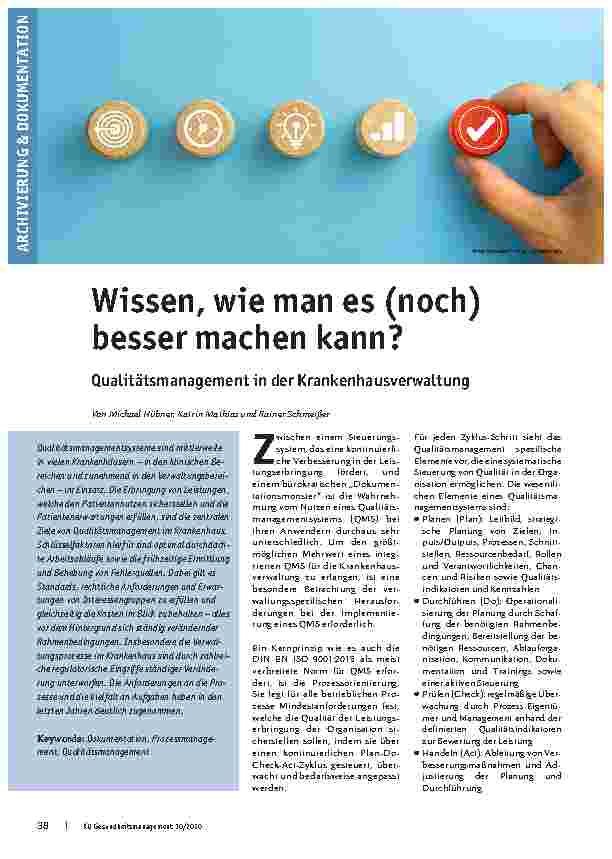 Vorschauseite 1: Wissen, wie man es (noch) besser machen kann? Qualitätsmanagement in der Krankenhausverwaltung