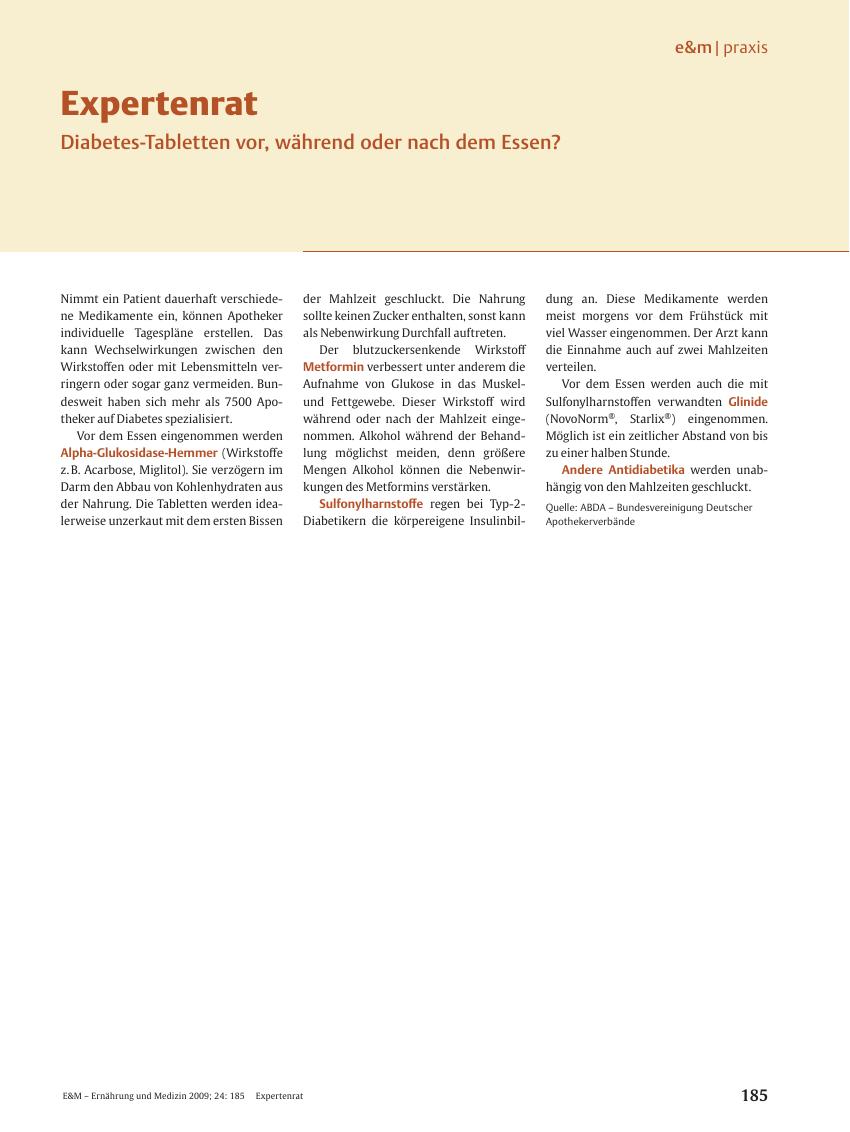Vorschauseite 1: Expertenrat: Diabetes-Tabletten vor, während oder nach dem Essen?