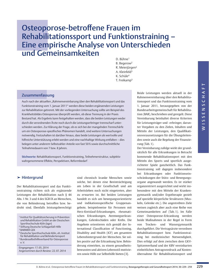 Vorschauseite 1: Osteoporose-betroffene Frauen im Rehabilitationssport und Funktionstraining – Eine empirische Analyse von Unterschieden und Gemeinsamkeiten