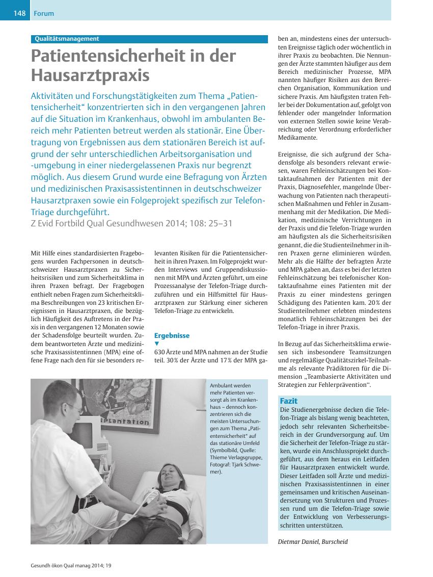 Vorschauseite 1: Qualitätsmanagement ? Patientensicherheit in der Hausarztpraxis