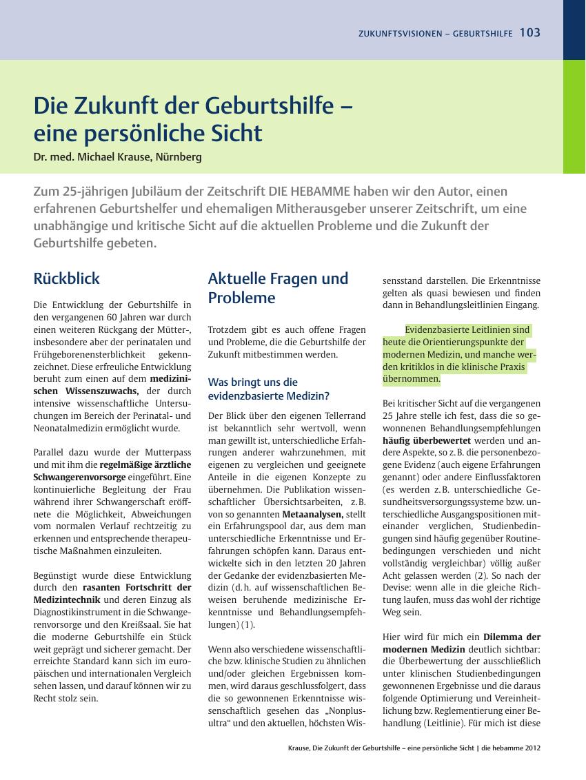 Vorschauseite 1: Die Zukunft der Geburtshilfe – eine persönliche Sicht