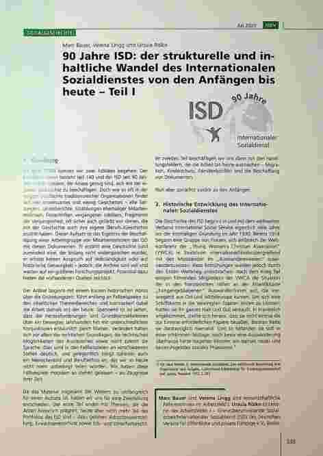 Vorschauseite 1: 90 Jahre ISD: der strukturelle und inhaltliche Wandel des Internationalen Sozialdienstes von den Anfängen bis heute - Teil I