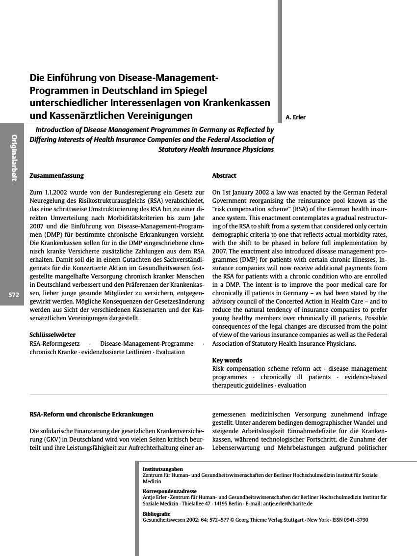 Vorschauseite 1: Die Einführung von Disease-Management-Programmen in Deutschland im Spiegel unterschiedlicher Interessenlagen von Krankenkassen und Kassenärztlichen Vereinigungen