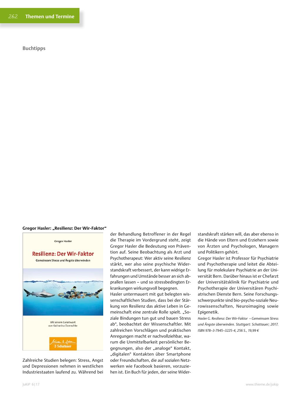 Vorschauseite 1: Buchtipp: Gregor Hasler: ?Resilienz: Der Wir-Faktor?