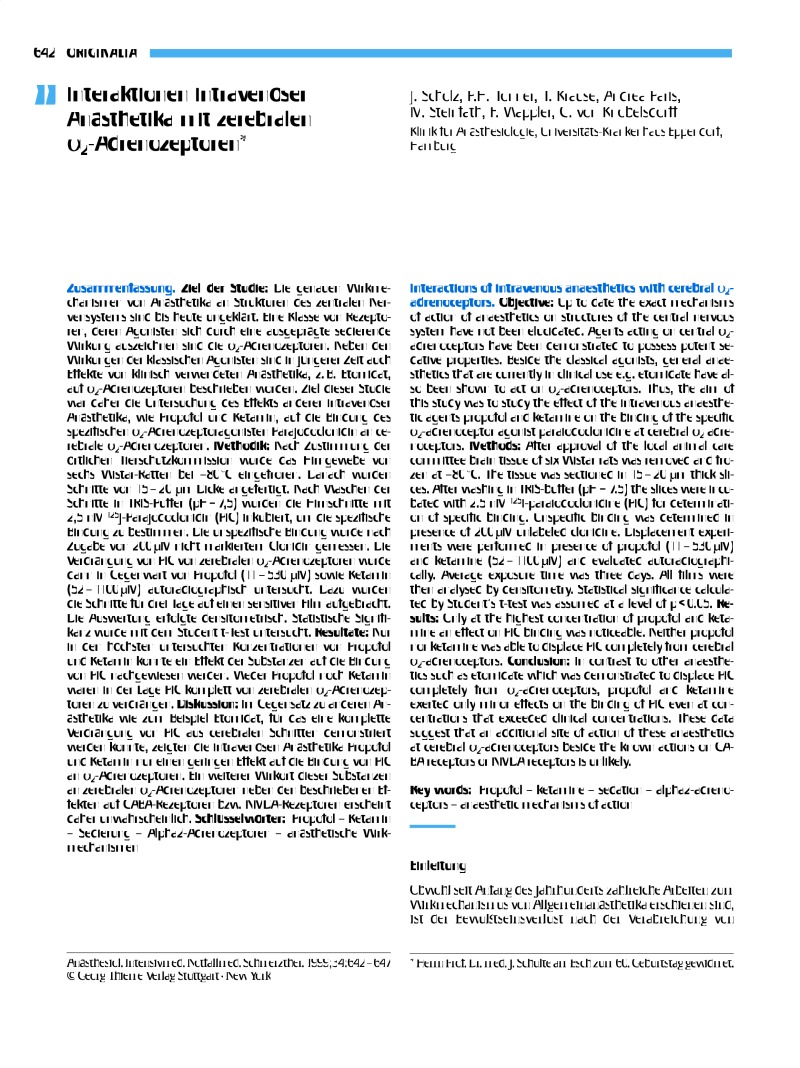 Vorschauseite 1: Interaktionen intravenöser Anästhetika mit zerebralen α2-Adrenozeptoren