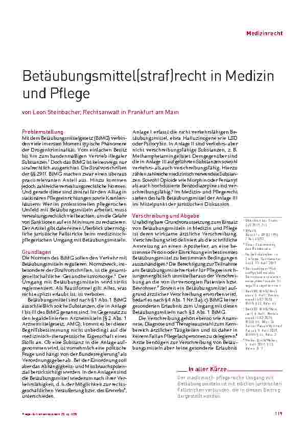 Vorschauseite 1: Betäubungsmittel(straf)recht in Medizin und Pflege