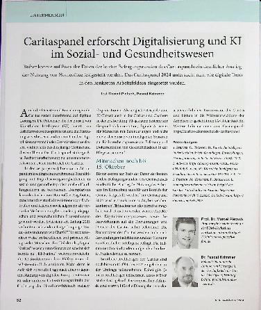 Vorschauseite 1: Caritaspanel erforscht Digitalisierung und KI im Sozialund Gesundheitswesen.