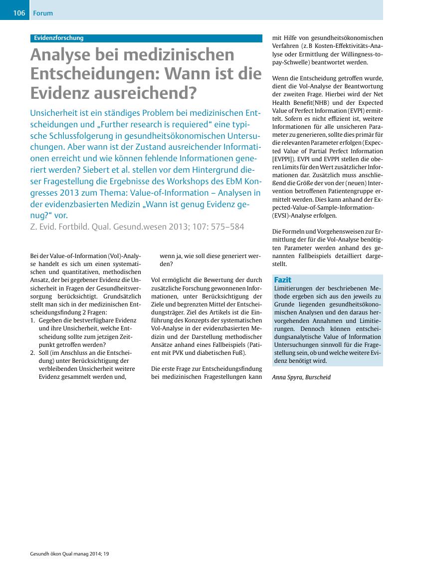 Vorschauseite 1: Evidenzforschung – Analyse bei medizinischen Entscheidungen: Wann ist die Evidenz ausreichend?
