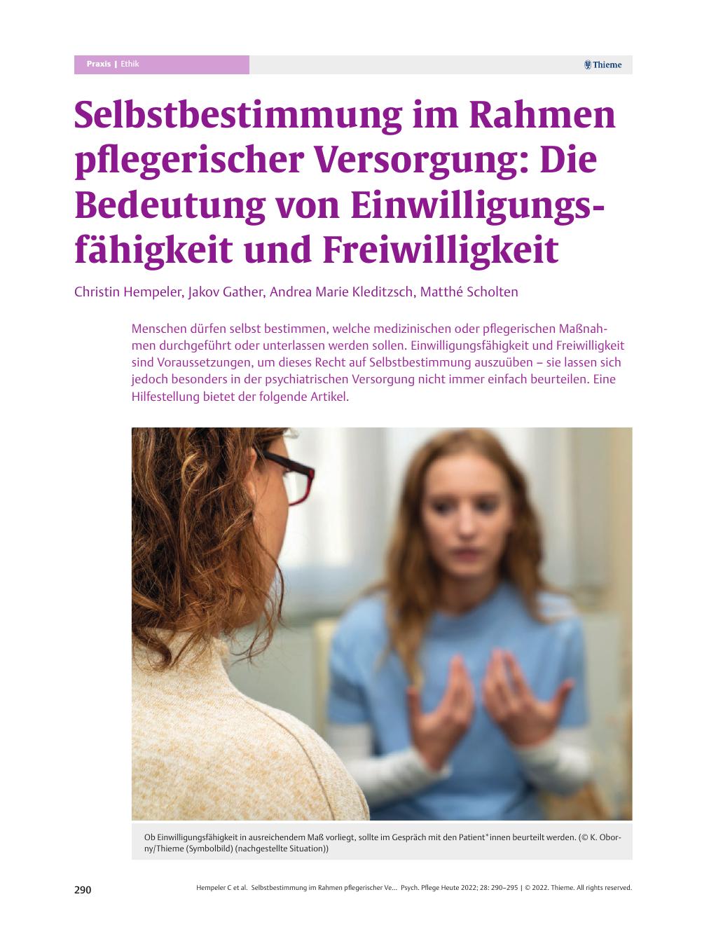 Vorschauseite 1: Selbstbestimmung im Rahmen pflegerischer Versorgung: Die Bedeutung von Einwilligungsfähigkeit und Freiwilligkeit