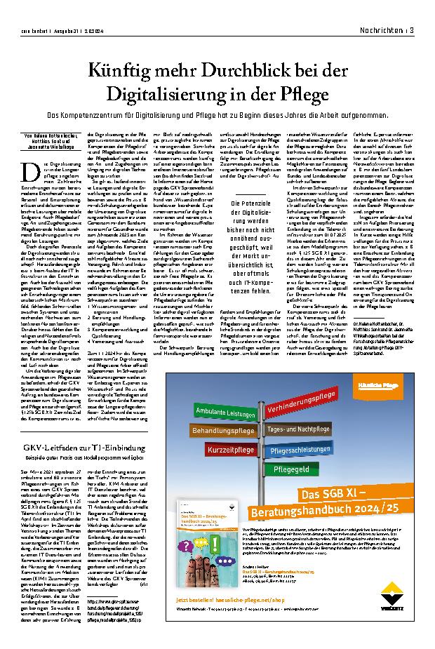 Vorschauseite 1: Künftig mehr Durchblick bei der Digitalisierung in der Pflege