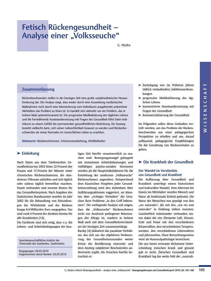 Vorschauseite 1: Fetisch Rückengesundheit – Analyse einer „Volksseuche“