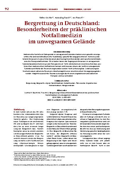 Vorschauseite 1: Bergrettung in Deutschland: Besonderheiten der präklinischen Notfallmedizin im unwegsamen Gelände