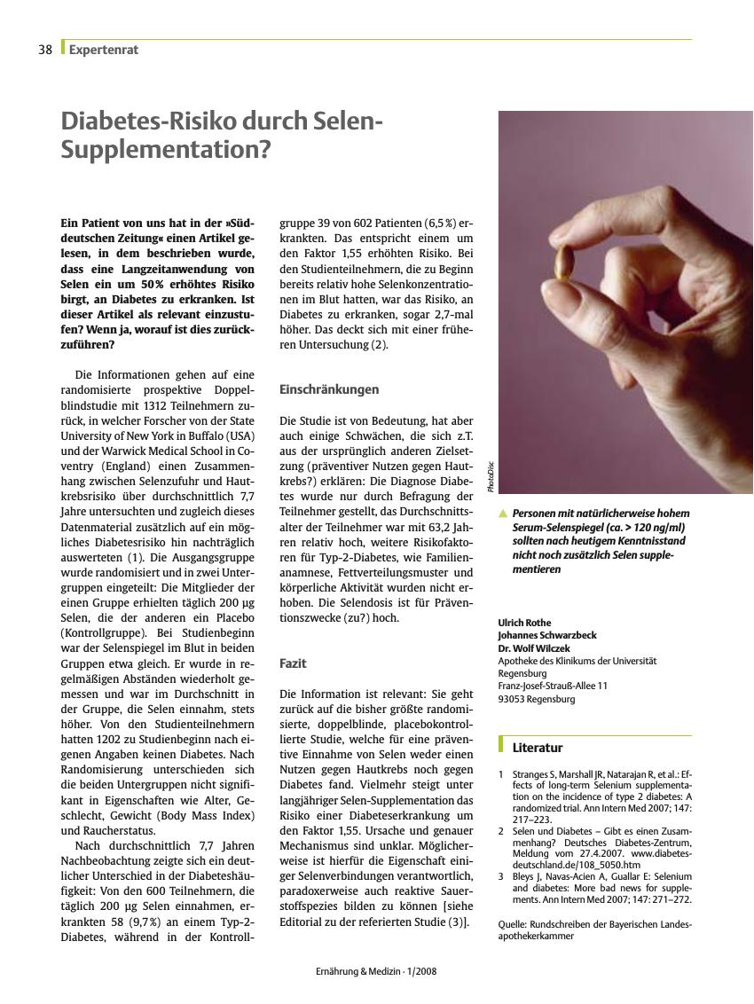 Vorschauseite 1: Diabetes-Risiko durch Selen-Supplementation?