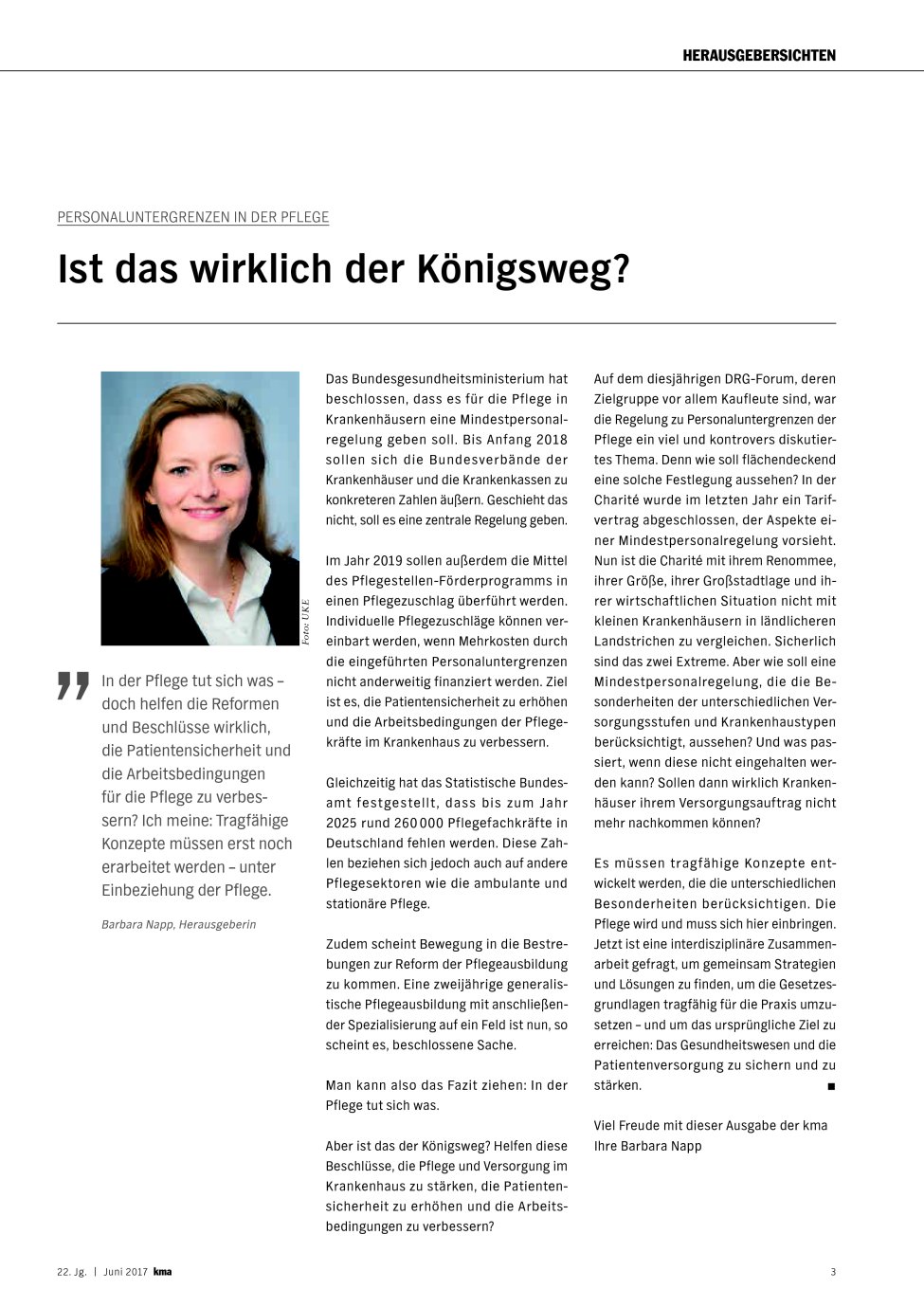 Vorschauseite 1: Personaluntergrenzen in der Pflege: Ist das wirklich der Königsweg?
