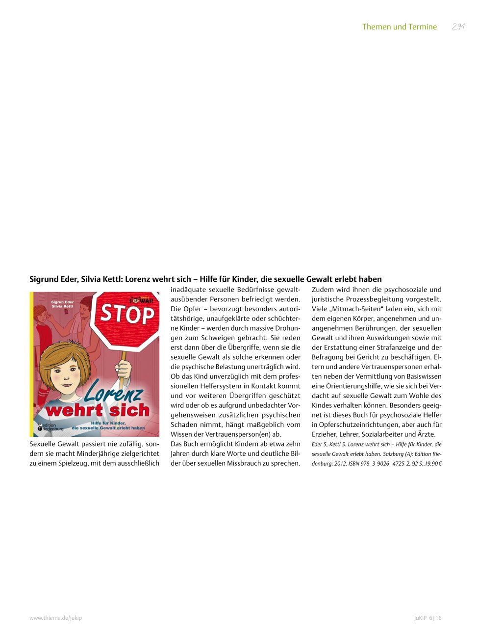Vorschauseite 1: Buchtipp: Sigrund Eder, Silvia Kettl: Lorenz wehrt sich – Hilfe für Kinder, die sexuelle Gewalt erlebt haben