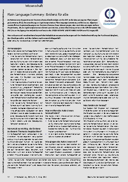 Vorschauseite 1: Plain Language Summary: Evidenz für alle
