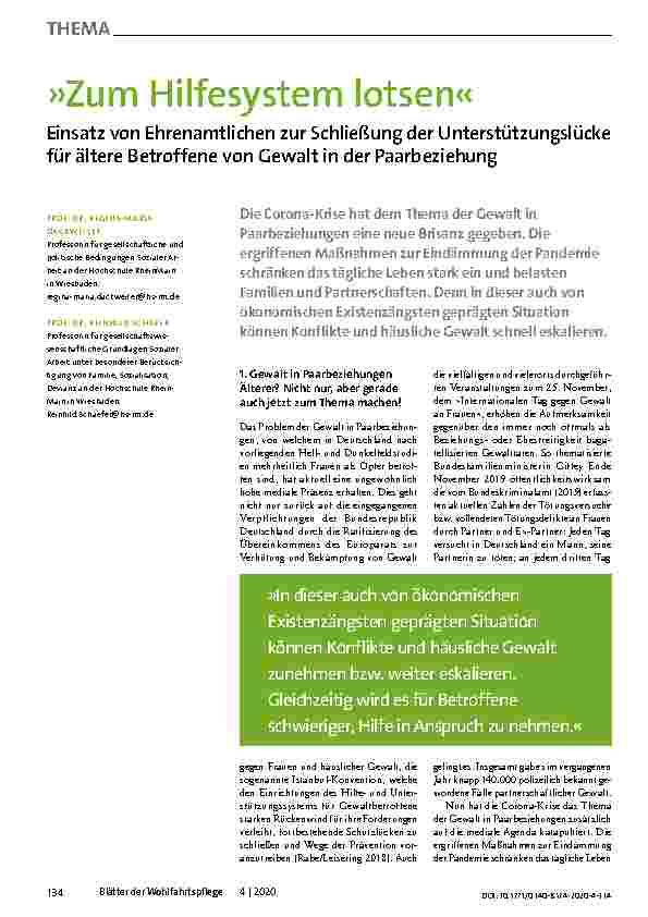 Vorschauseite 1: "Zum Hilfesystem lotsen" Einsatz von Ehrenamtlichen zur Schließung der Unterstützungslücke für ältere Betroffene von Gewalt in der Paarbeziehung