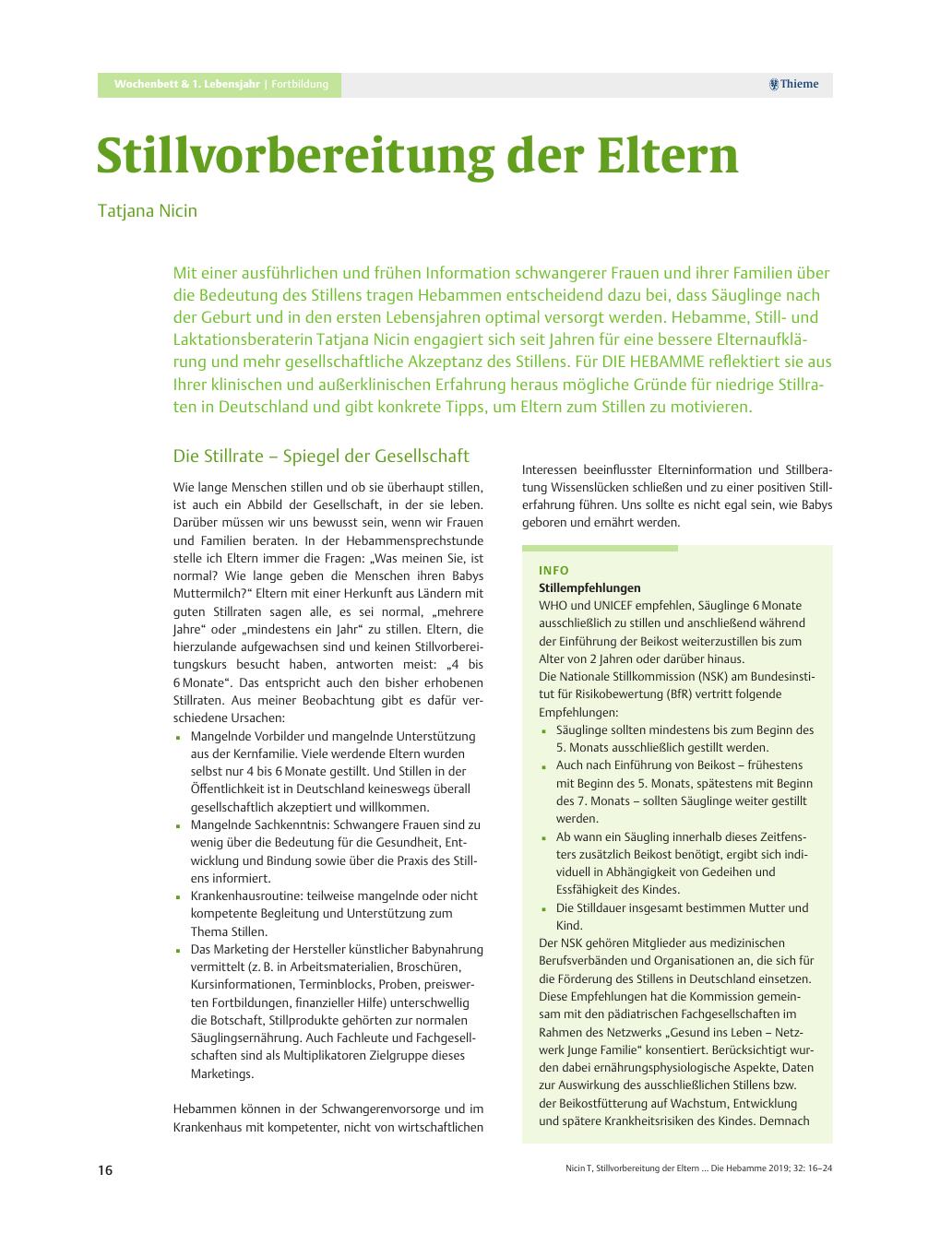 Vorschauseite 1: Stillvorbereitung der Eltern