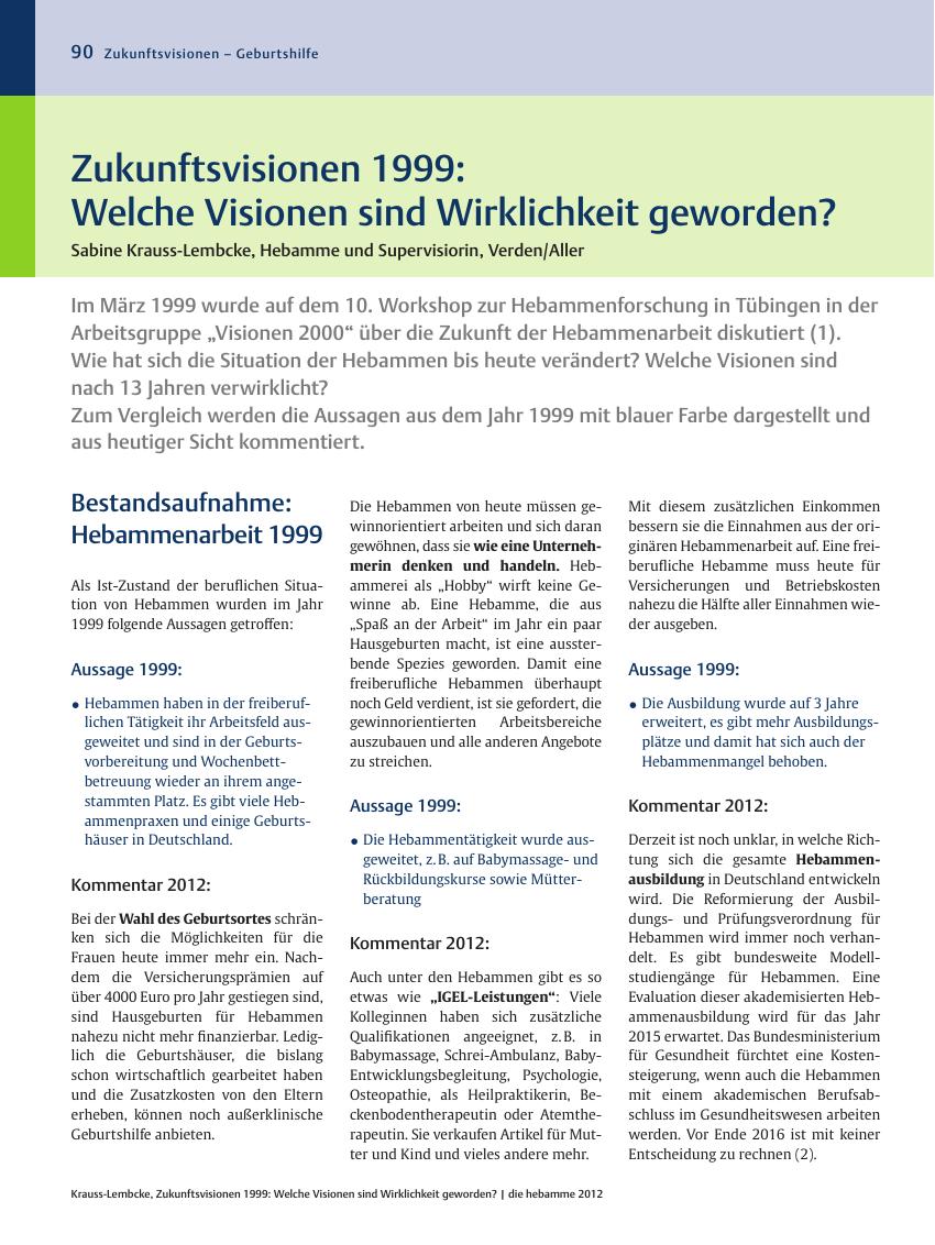 Vorschauseite 1: Zukunftsvisionen 1999: Welche Visionen sind Wirklichkeit geworden?