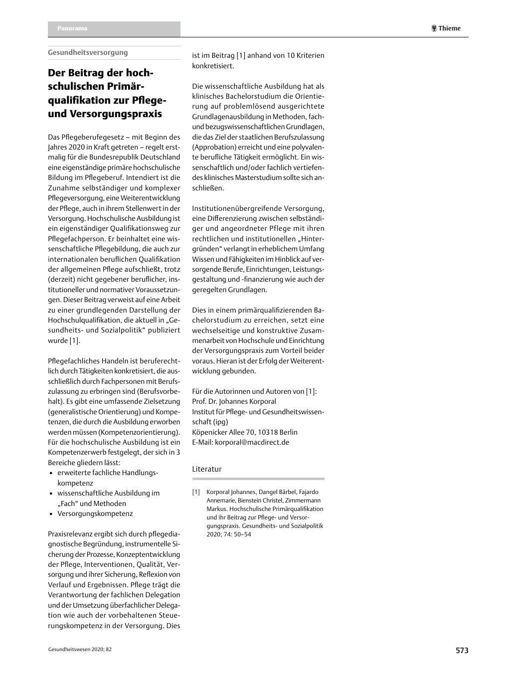 Vorschauseite 1: Der Beitrag der hochschulischen Primärqualifikation zur Pflegeund Versorgungspraxis
