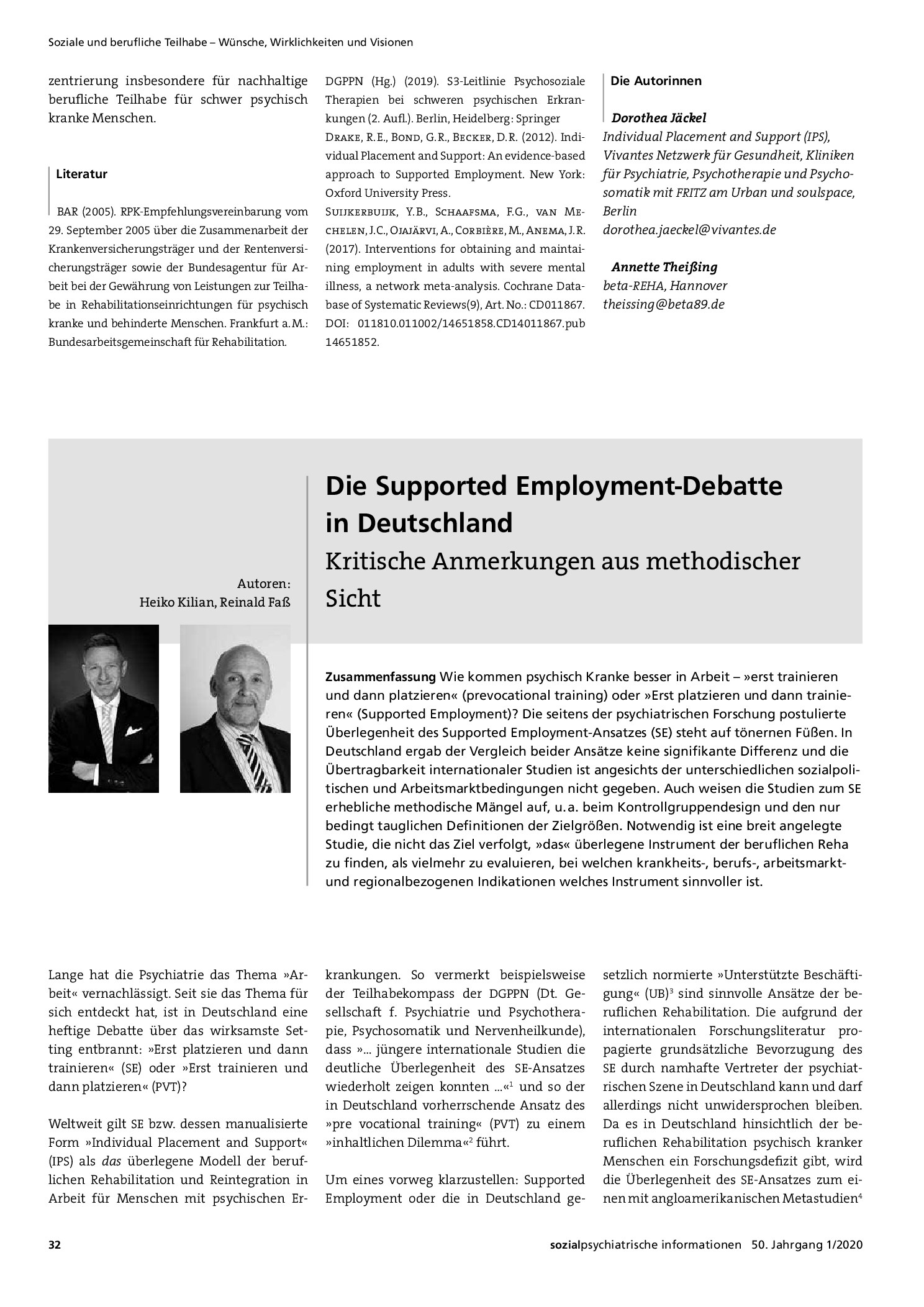 Vorschauseite 1: Die Supported Employment-Debatte in Deutschland. Kritische Anmerkungen aus methodischer Sicht