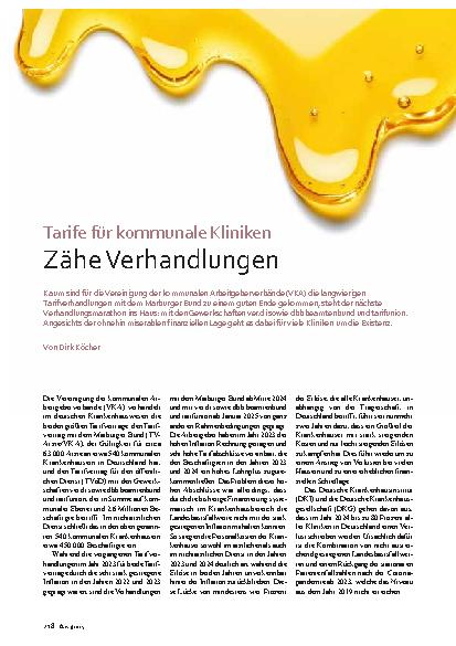 Vorschauseite 1: Tarife für kommunale Kliniken Zähe Verhandlungen