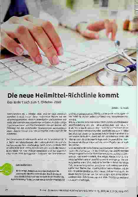 Vorschauseite 1: Die neue Heilmittel-Richtlinie kommt. Das ändert sich zum 1. Oktober 2020.