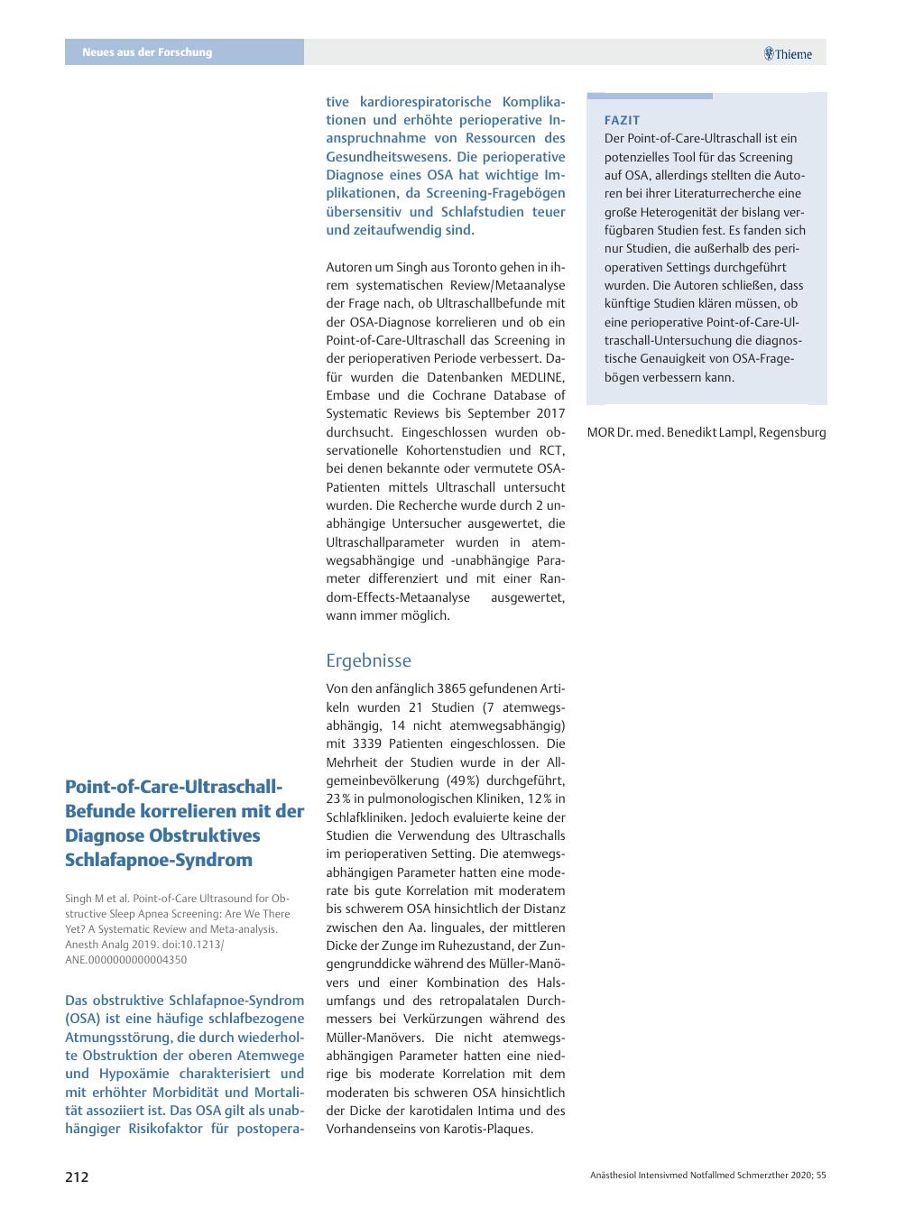 Vorschauseite 1: Point-of-Care-Ultraschall-Befunde korrelieren mit der Diagnose Obstruktives Schlafapnoe-Syndrom.