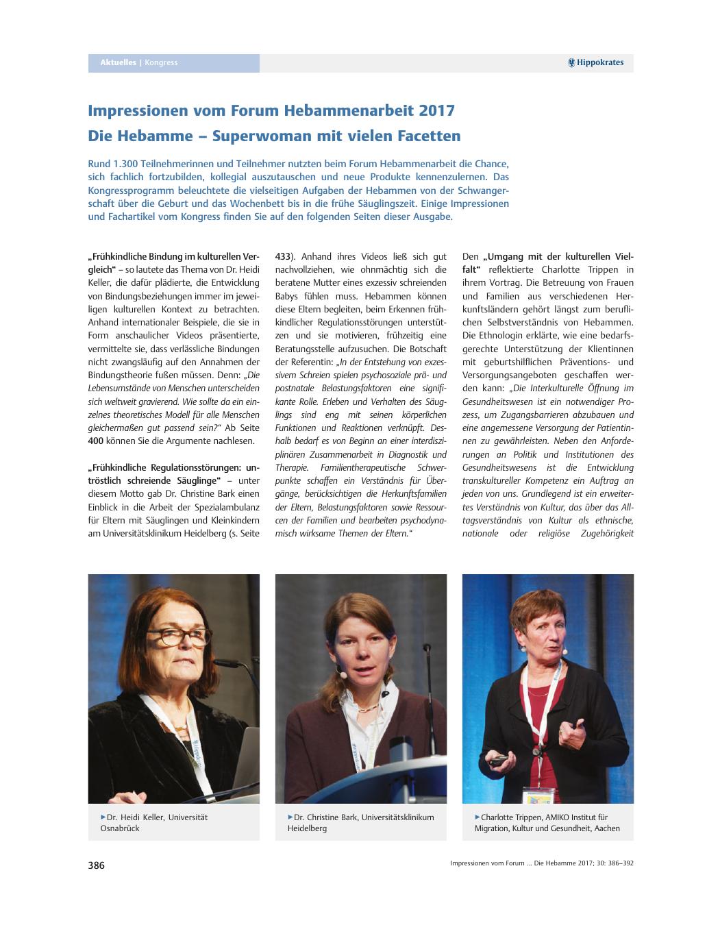 Vorschauseite 1: Impressionen vom Forum Hebammenarbeit 2017 Die Hebamme – Superwoman mit vielen Facetten