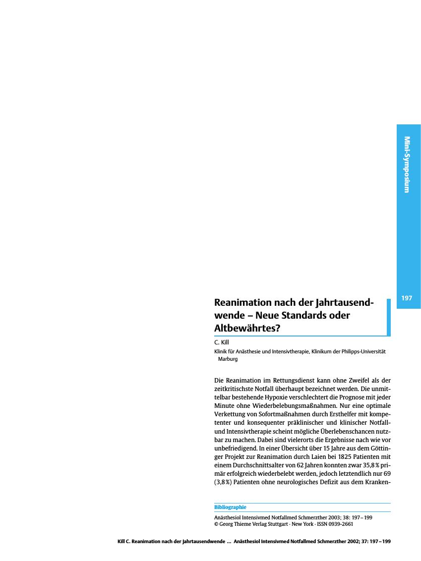 Vorschauseite 1: Reanimation nach der Jahrtausendwende - Neue Standards oder Altbewährtes?