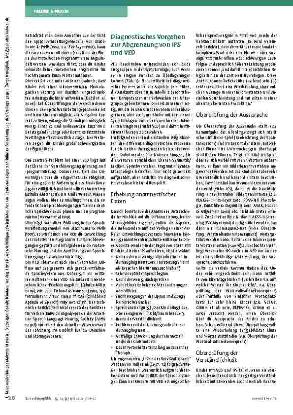 Vorschauseite 5: VED und IPS: Zwei seltene distinkte Störungsbilder Verbale Entwicklungsdyspraxie und Inkonsistente Phonologische Störung richtig unterscheiden und diagnostizieren