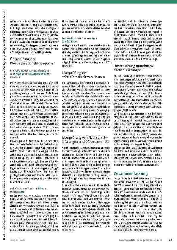Vorschauseite 6: VED und IPS: Zwei seltene distinkte Störungsbilder Verbale Entwicklungsdyspraxie und Inkonsistente Phonologische Störung richtig unterscheiden und diagnostizieren