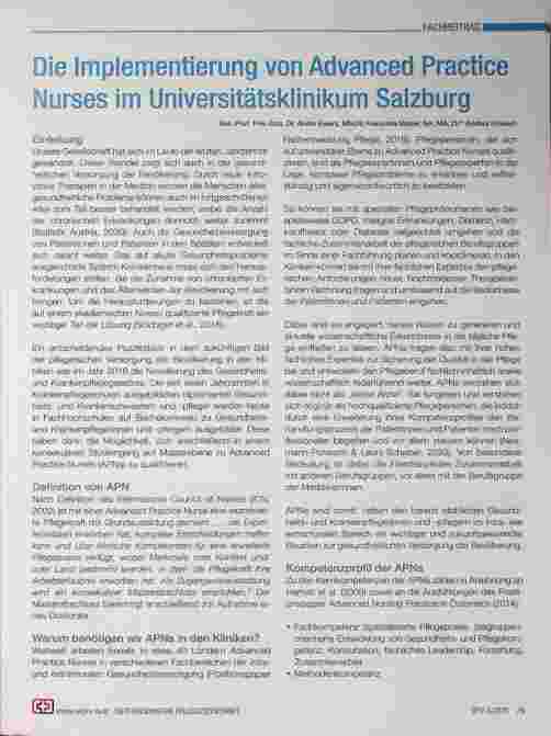 Vorschauseite 1: Die Implementierung von Advanced Practice Nurses im Universitätsklinikum Salzburg