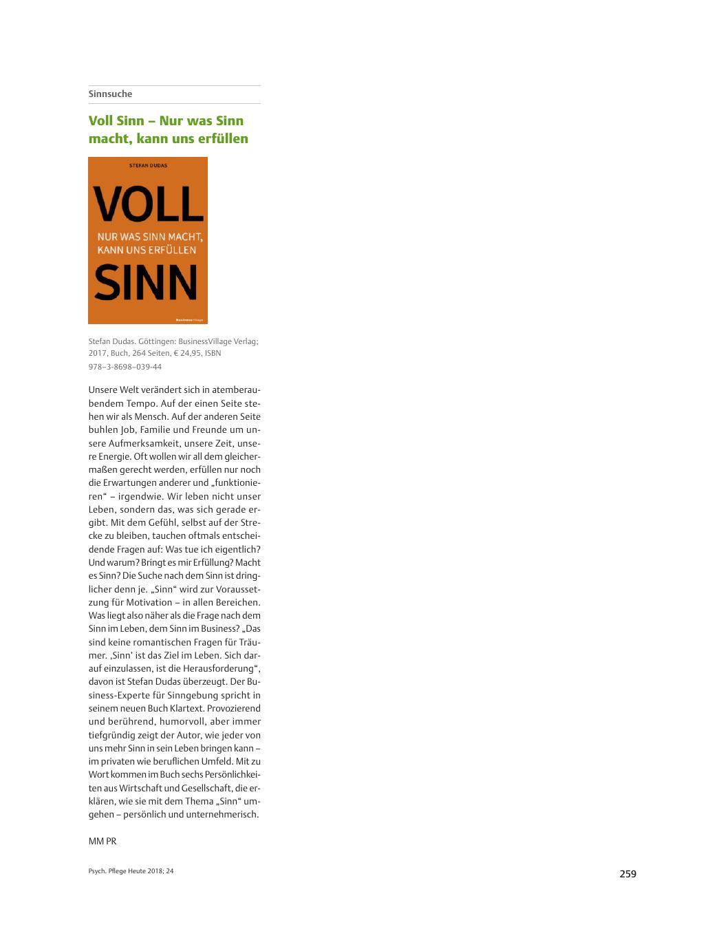 Vorschauseite 1: Voll Sinn ? Nur was Sinn macht, kann uns erfüllen
