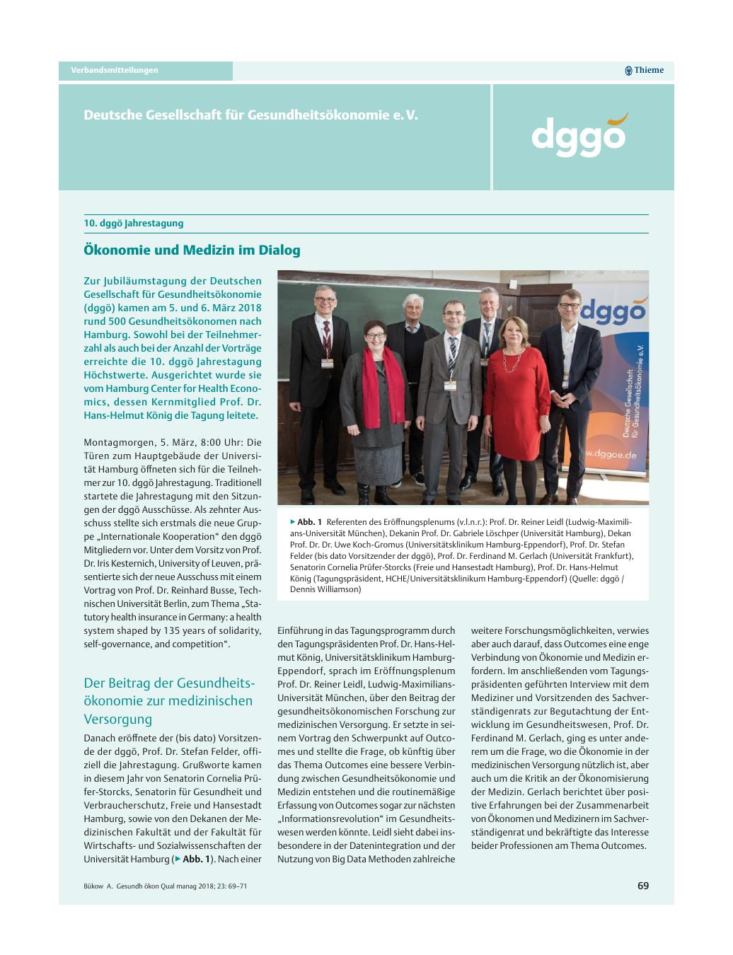 Vorschauseite 1: 10. dggö Jahrestagung – Ökonomie und Medizin im Dialog