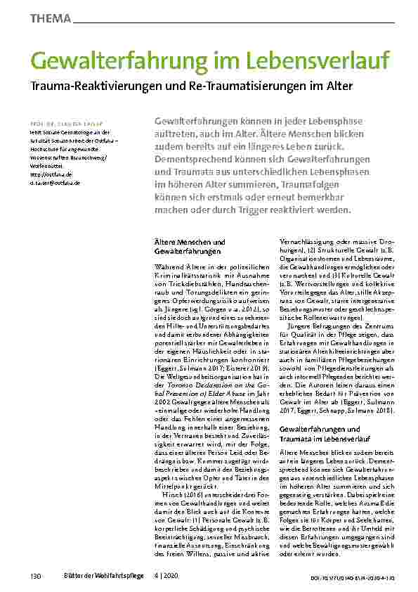 Vorschauseite 1: Gewalterfahrung im Lebensverlauf: Trauma-Reaktivierungen und Re-Traumatisierungen im Alter