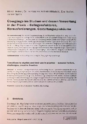 Vorschauseite 1: Übergänge ins Studium und dessen Verwertung in der Praxis - Gelingensfaktoren, Herausforderungen, Gestaltungsspielräume