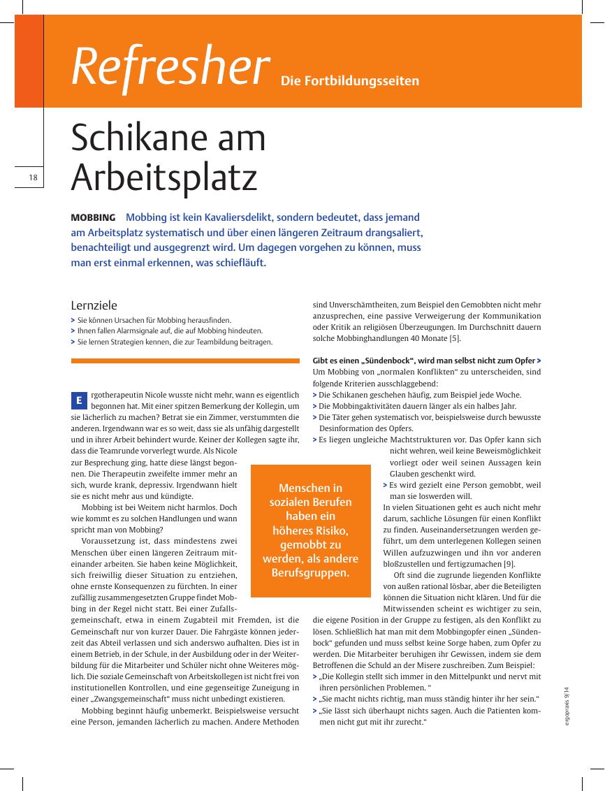 Vorschauseite 1: Mobbing ? Schikane am Arbeitsplatz