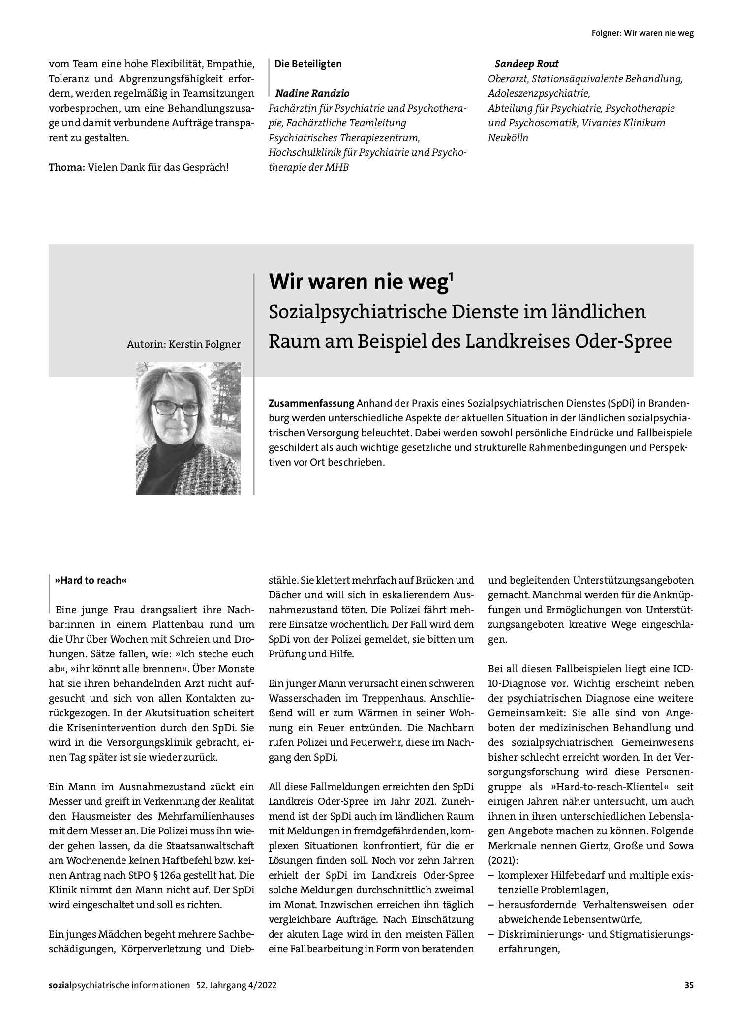 Vorschauseite 1: Wir waren nie weg. Sozialpsychiatrische Dienste im ländlichen Raum am Beispiel des Landkreises Oder-Spree