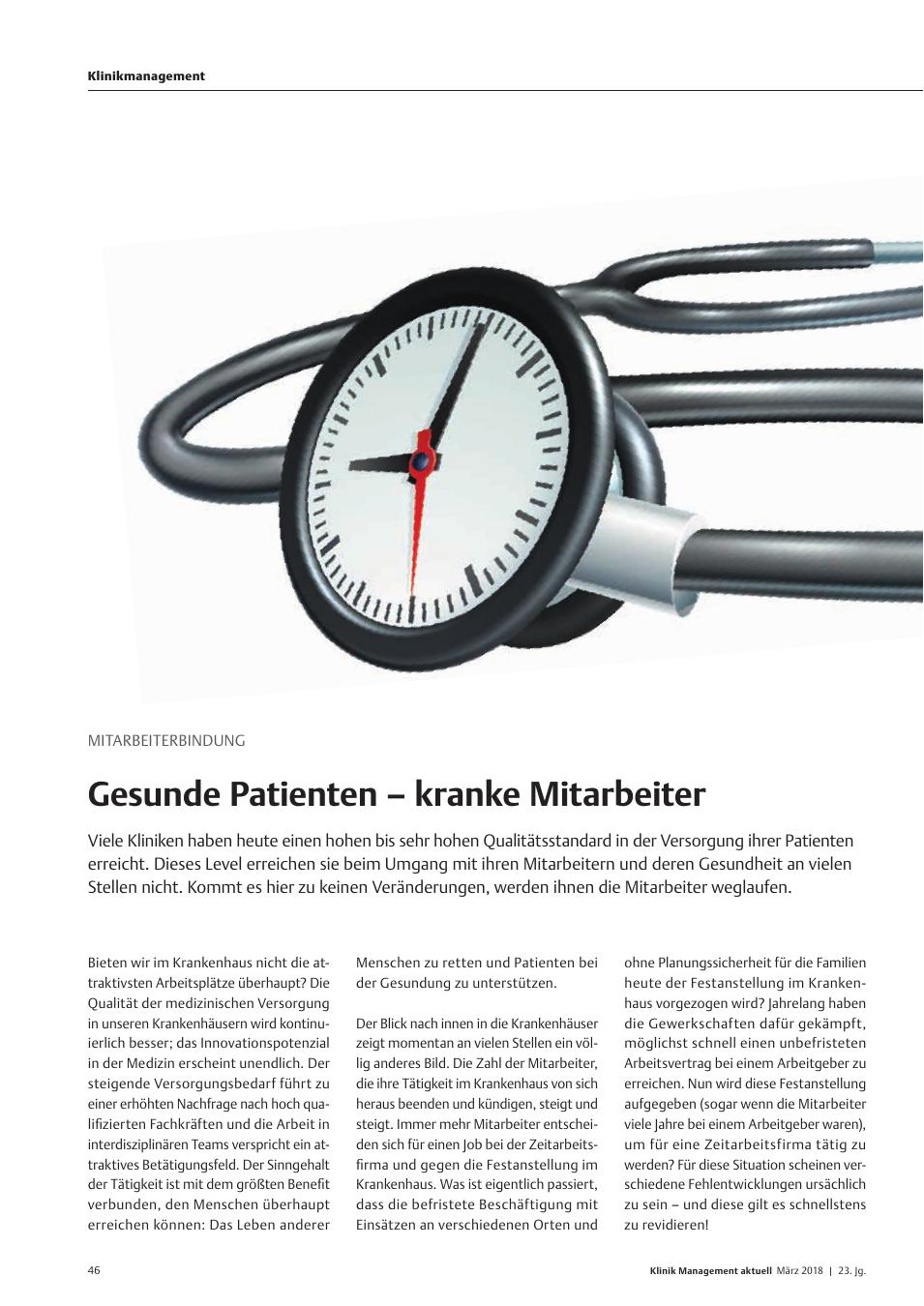 Vorschauseite 1: Mitarbeiterbindung: Gesunde Patienten ? kranke Mitarbeiter
