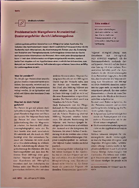 Vorschauseite 1: Problematisch: Mangelware Arzneimittel - Dosierungsfehler durch Lieferengpässe