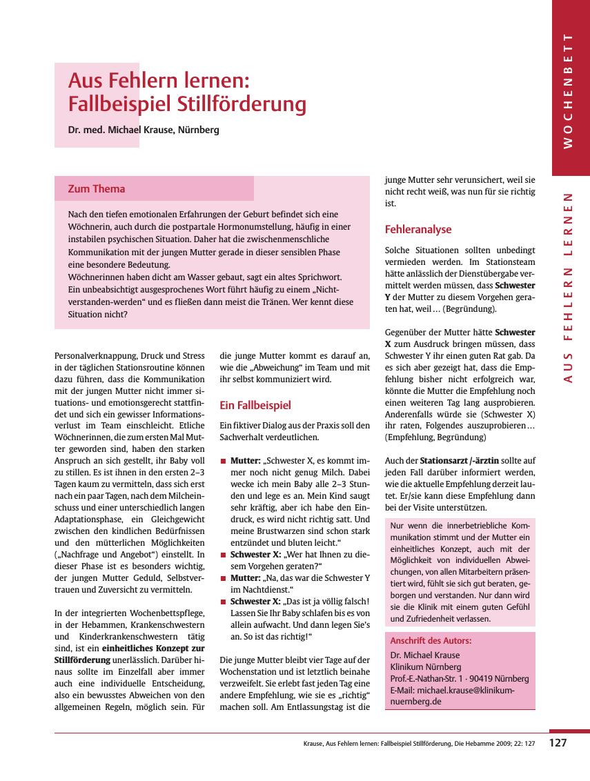 Vorschauseite 1: Aus Fehlern lernen: Fallbeispiel Stillförderung