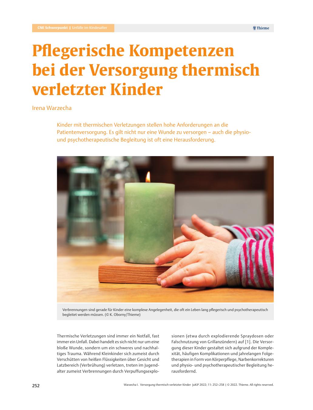 Vorschauseite 1: Pflegerische Kompetenzen bei der Versorgung thermisch verletzter Kinder