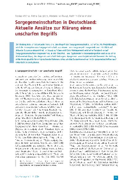 Vorschauseite 1: Sorggemeinschaften in Deutschland: Aktuelle Ansätze zur Klärung eines unscharfen Begriffs