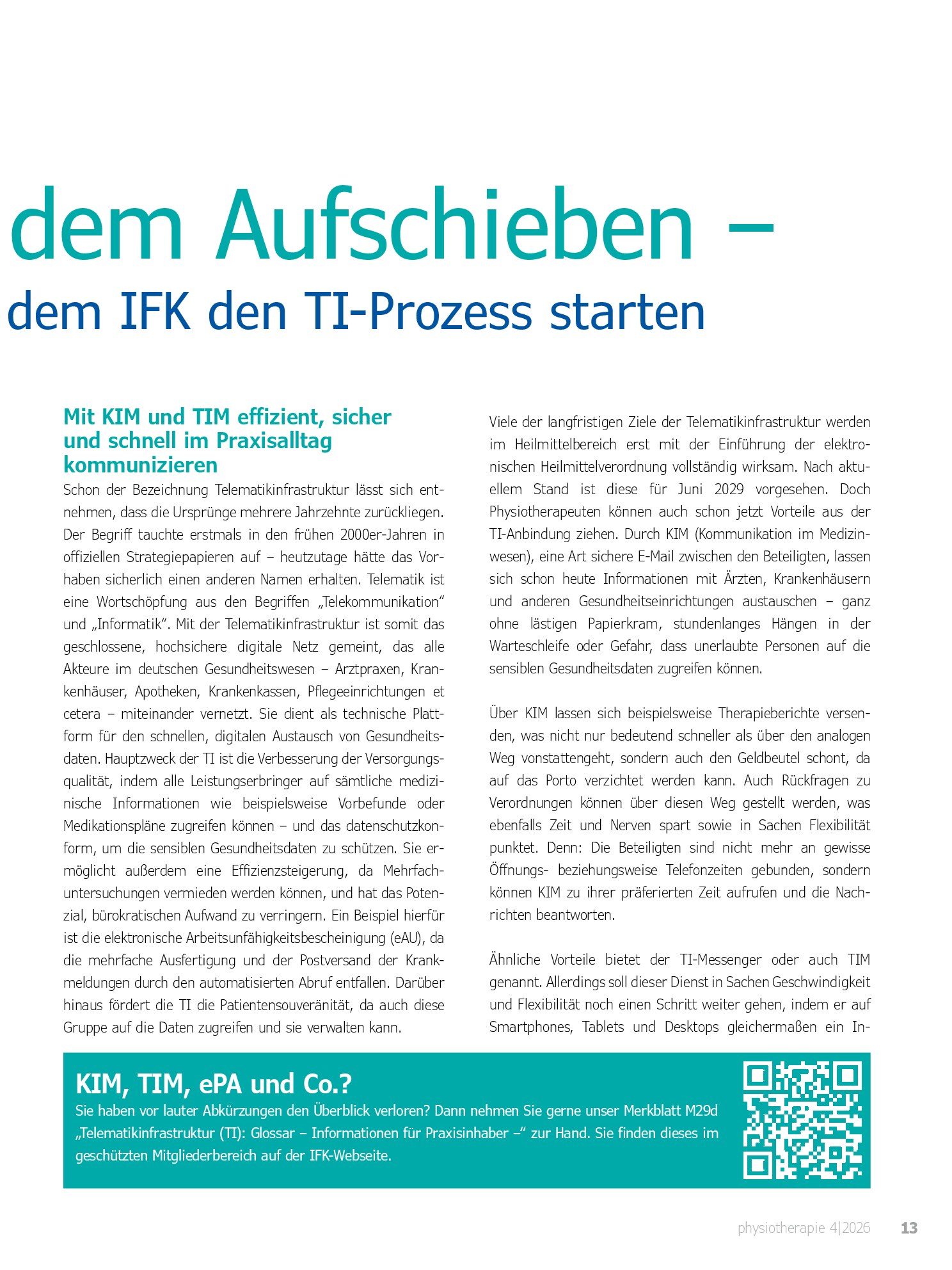 Vorschauseite 3: Schluss mit dem Aufschieben – Jetzt gemeinsam mit dem IFK den TI-Prozess starten