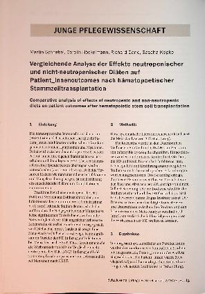 Vorschauseite 1: Vergleichende Analyse der Effekte neutropenischer und nicht-neutropenischer Diäten auf Patient_innenoutcomes nach hämatopoetischer Stammzelltransplantation