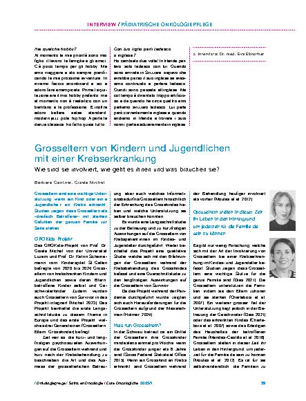 Vorschauseite 1: Grosseltern von Kindern und Jugendlichen mit einer Krebserkrankung Wie sind sie involviert, wie geht es ihnen und was brauchen sie?