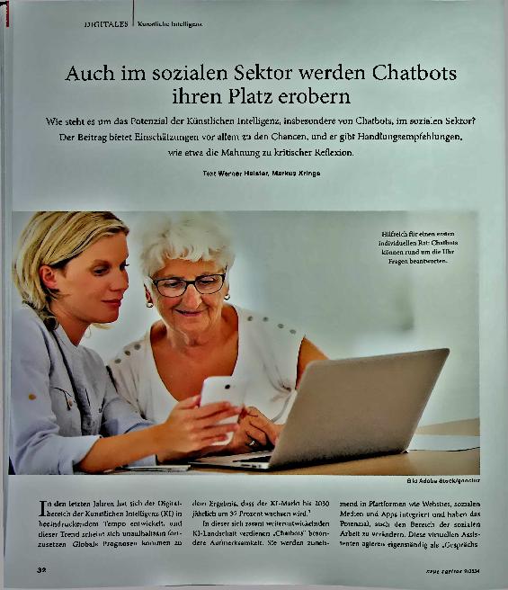 Vorschauseite 1: Auch im sozialen Sektor werden Chatbots ihren Platz erobern.