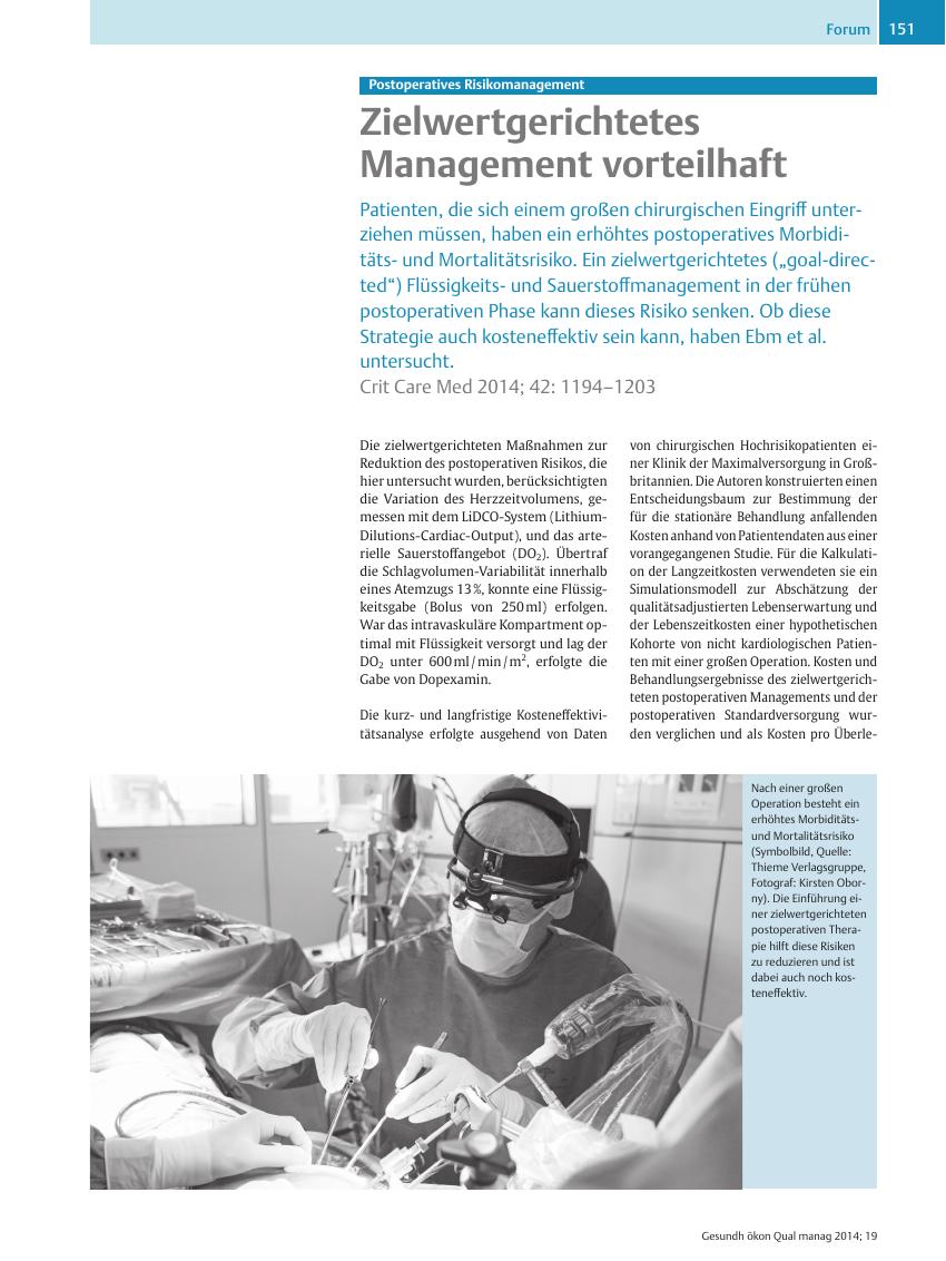 Vorschauseite 1: Postoperatives Risikomanagement – Zielwertgerichtetes Management vorteilhaft